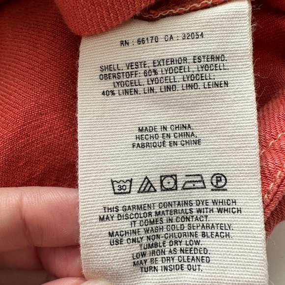 Maeve Anthropologie Blouse Women 4 Orange Tank Linen Denim Fitted Tie - Picture 6 of 10